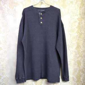 Anchor Blue Mens Waffle Knit Henley Long Sleeve Size XL Blue Cotton Pullover EUC